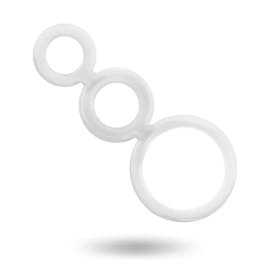 Set mit 3 transparenten Penisringen aus Silikon ADDICTED TOYS, Größen 50, 32, 28 mm zur Verzögerung der Ejakulation.