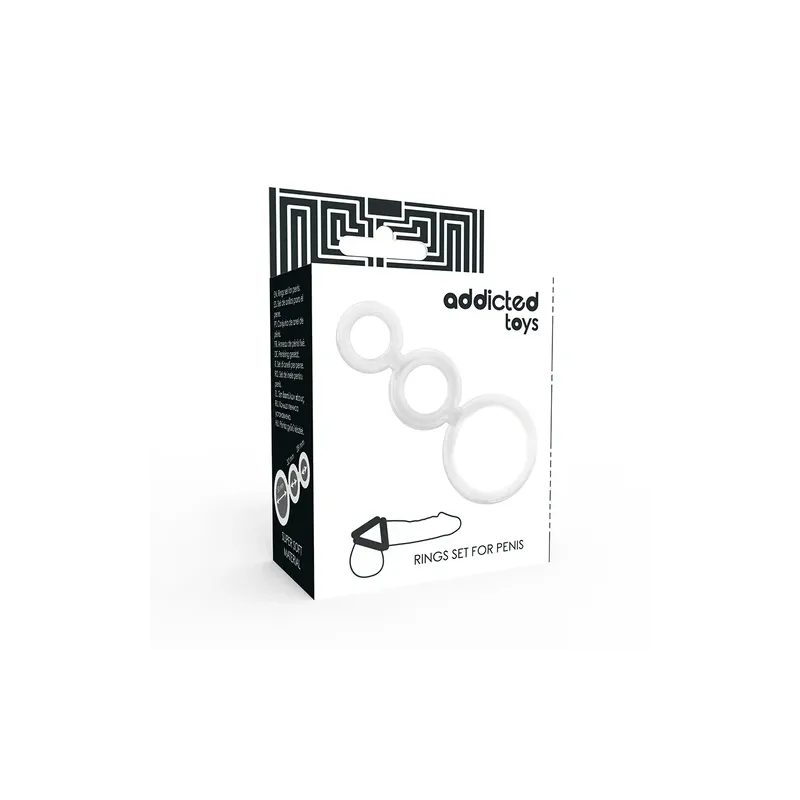 Lote de 3 anillos para pene transparentes de silicona ADDICTED TOYS, tallas 50, 32, 28 mm para retrasar la eyaculación.