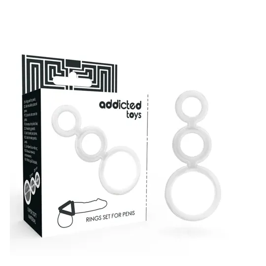 Set of 3 transparent silicone penis rings ADDICTED TOYS, sizes 50, 32, 28 mm for delaying ejaculation.