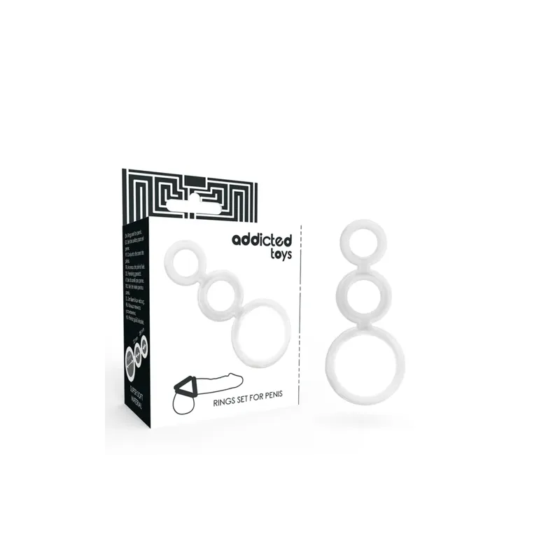 Set of 3 transparent silicone penis rings ADDICTED TOYS, sizes 50, 32, 28 mm for delaying ejaculation.