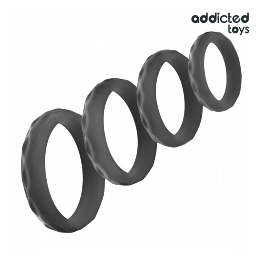 Coffret d'anneaux péniens texturés Addicted Toys, 4 tailles en silicone transparent