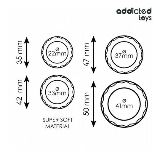 Set di anelli penieni texturizzati Addicted Toys, 4 misure in silicone trasparente
