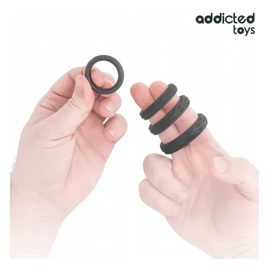 Addicted Toys textured penile ring set, 4 sizes in transparent silicone