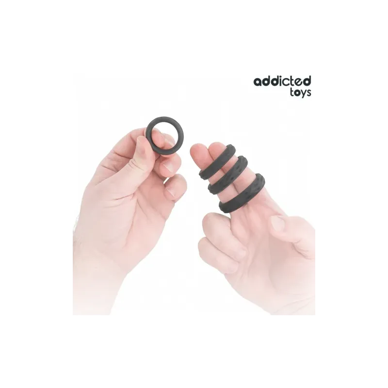 Set di anelli penieni texturizzati Addicted Toys, 4 misure in silicone trasparente
