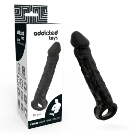 Addicted Toys extensor de pene negro de TPE, +2,5 cm de longitud, anillo testicular integrado." }, { "id_image": 1705, "fr": "Ad