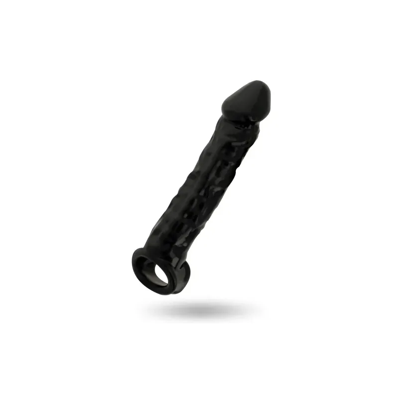 Addicted Toys schwarzer Penisextender aus TPE, +2,5 cm Länge, integrierter Hodenring.