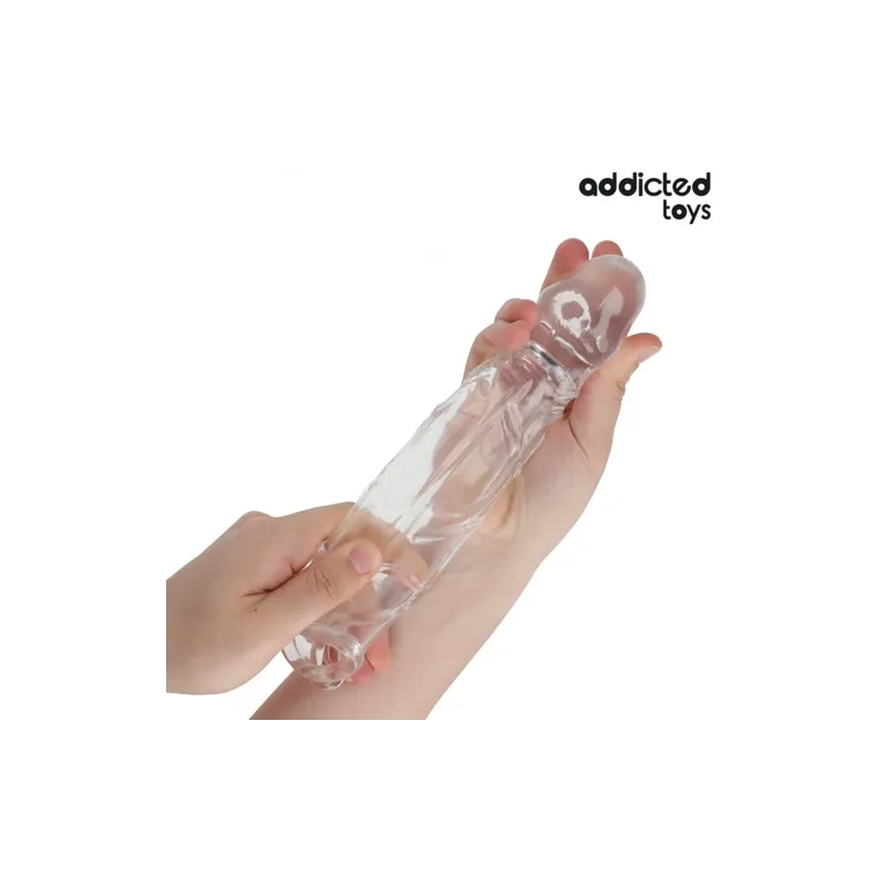 Extension de pénis transparente Addicted Toys 27 cm vue principale – manchon allongeur hypoallergénique