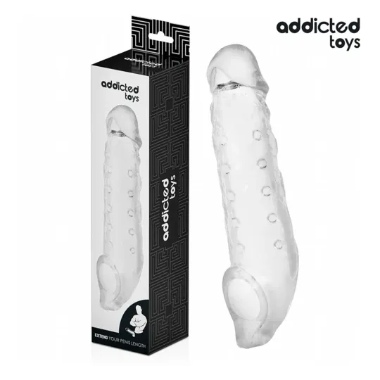 Extensor peniano transparente Addicted Toys talla S 23 cm, funda de alargamiento y engrosamiento para mejor rendimiento" }, { "i