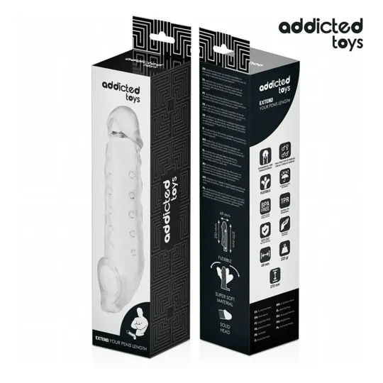 Estensione pene trasparente Addicted Toys taglia S 23 cm, guaina per allungamento e ingrossamento per prestazioni migliori