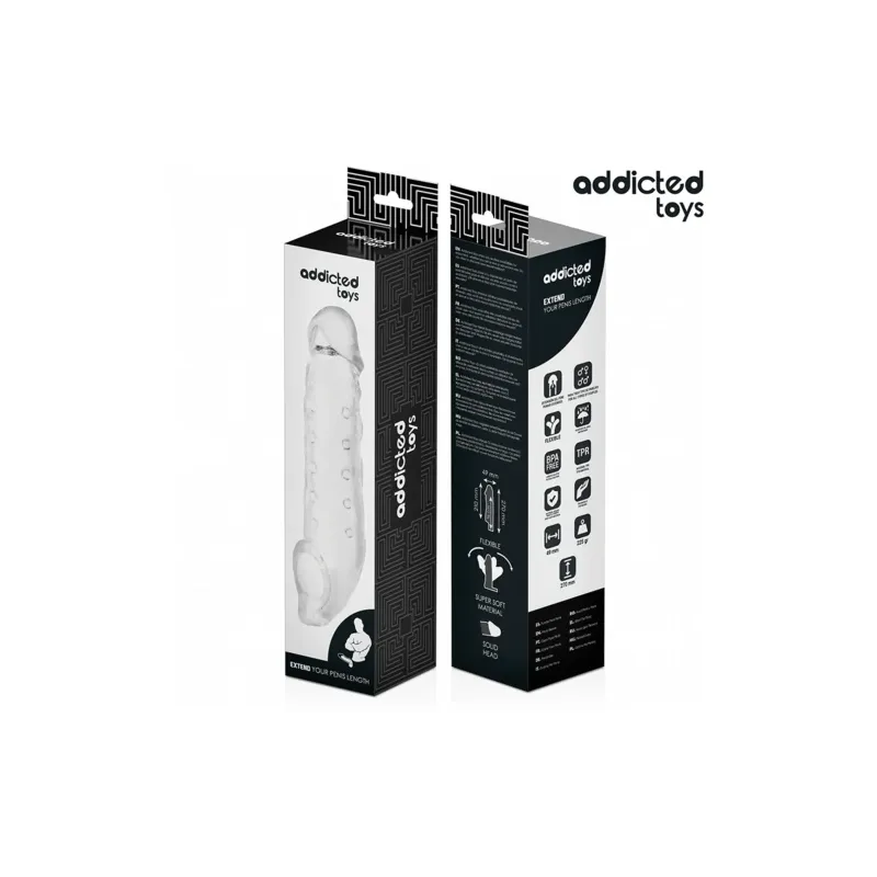 Estensione pene trasparente Addicted Toys taglia S 23 cm, guaina per allungamento e ingrossamento per prestazioni migliori