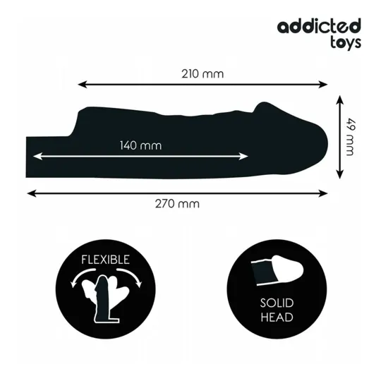 Guaina per pene trasparente Addicted Toys M 27 cm appoggiata, vista totale del manicotto allungante
