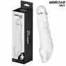 Addicted Toys transparent penis sleeve M 27 cm lying flat, full view of lengthening sheath