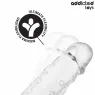 Gaine pénis transparente Addicted Toys M 27 cm posée à plat, vue d'ensemble du manchon allongeant