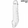 Funda para pene transparente Addicted Toys M 27 cm plana, vista completa del alargador" }, { "fr": "Vue latérale gaine pénis tra