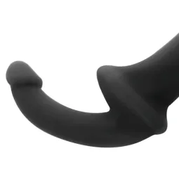 Geschirrfreier Doppeldildo Addicted Toys schwarz – Gesamtansicht mit zwei Enden unterschiedlicher Größe für Paare