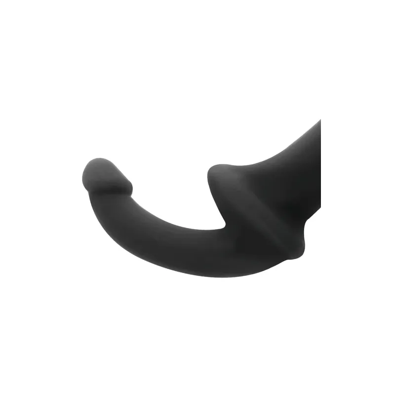 Geschirrfreier Doppeldildo Addicted Toys schwarz – Gesamtansicht mit zwei Enden unterschiedlicher Größe für Paare