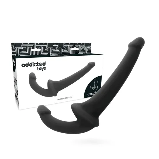Dildo doppio senza imbracatura Addicted Toys nero – vista d'insieme con due estremità di diverse dimensioni per coppie
