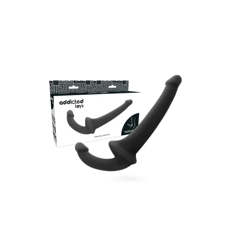Harness-free double dildo Addicted Toys black – overview with two ends of different sizes for couples