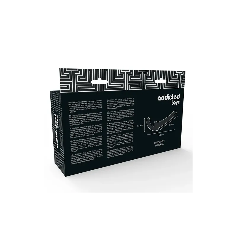 Harness-free double dildo Addicted Toys black – overview with two ends of different sizes for couples