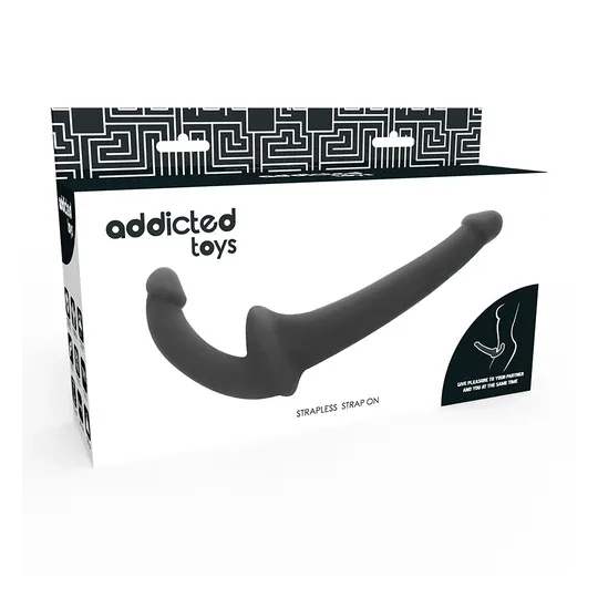 Gode double sans harnais Addicted Toys noir – vue d'ensemble avec deux extrémités de tailles différentes pour couples