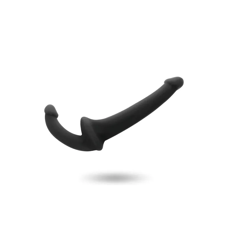 Gode double sans harnais Addicted Toys noir – vue d'ensemble avec deux extrémités de tailles différentes pour couples
