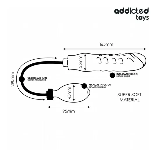 Godemichet gonflable Addicted Toys modèle 3 – Silicone ajustable, vue avant inflation