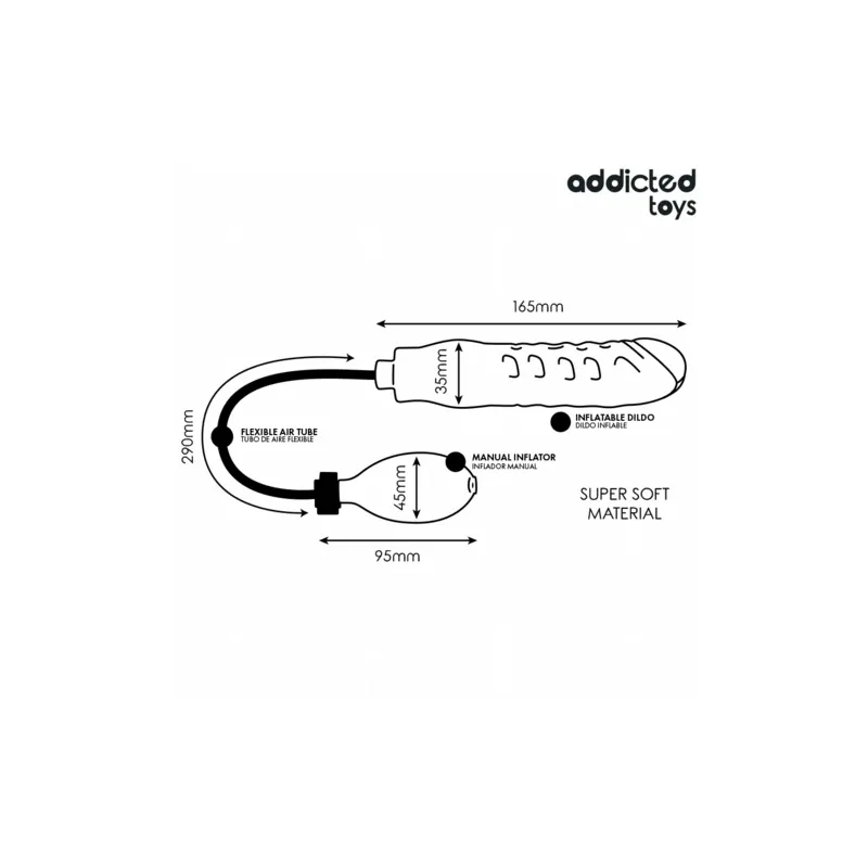 Dildo gonfiabile Addicted Toys modello 3 – Silicone regolabile, vista anteriore gonfiato