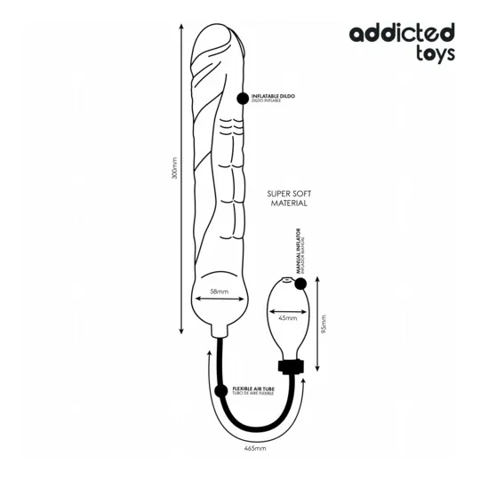 XL inflatable dildo Addicted Toys model 5 front view soft silicone adjustable for P-spot stimulation