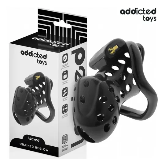 Jaula de castidad encadenada Addicted Toys Locked 10,5 cm vista frontal" }, { "fr": "Cage de chasteté Addicted Toys Locked avec 