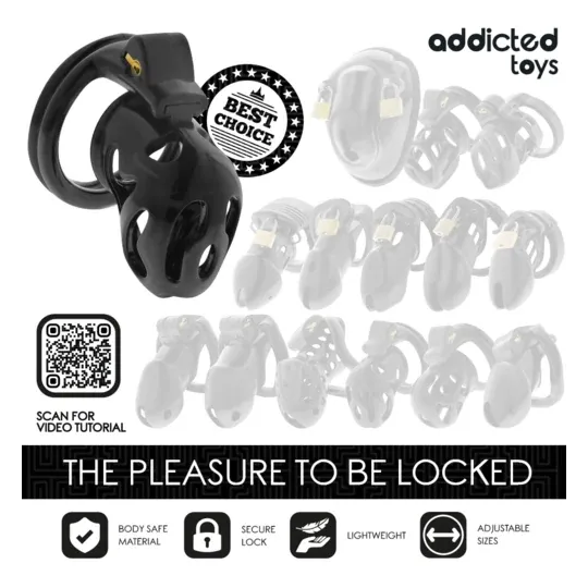 Jaula de castidad ADDICTED TOYS LOCKED con candado y anillos ajustables 40-52mm para control absoluto