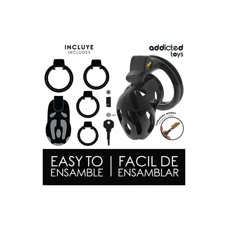 Jaula de castidad ADDICTED TOYS LOCKED con candado y anillos ajustables 40-52mm para control absoluto