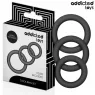 Set di 3 anelli penieni in silicone regolabili Addicted Toys su sfondo nero