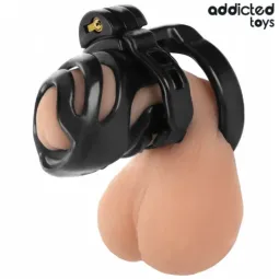 Cage de chasteté Addicted Toys Locked avec verrou éternel et 4 anneaux ajustables pour soumission masculine