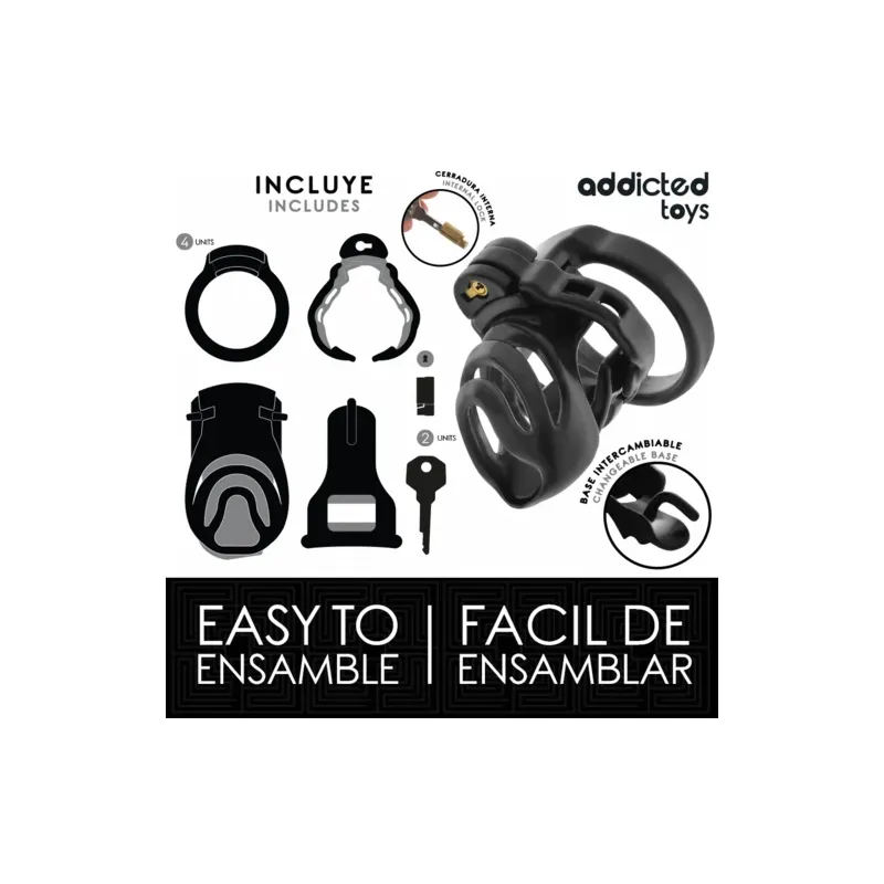 Chastity cage Addicted Toys Locked with eternal lock and 4 adjustable rings for male submission
