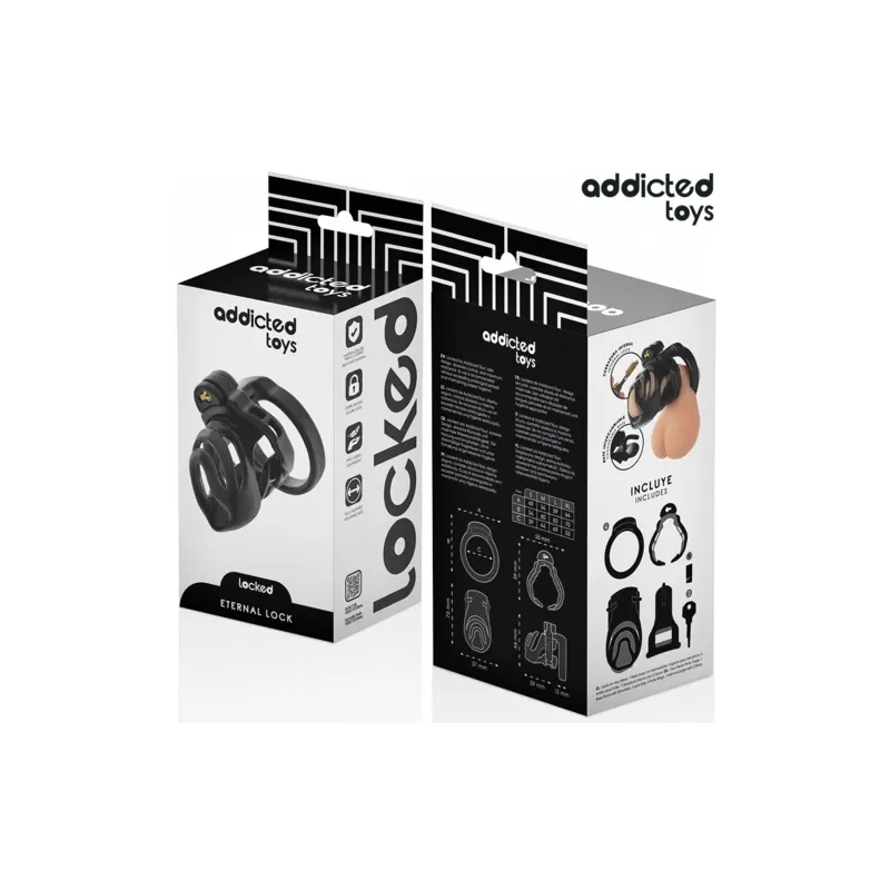 Gabbia di castità Addicted Toys Locked con serratura eterna e 4 anelli regolabili per sottomissione maschile