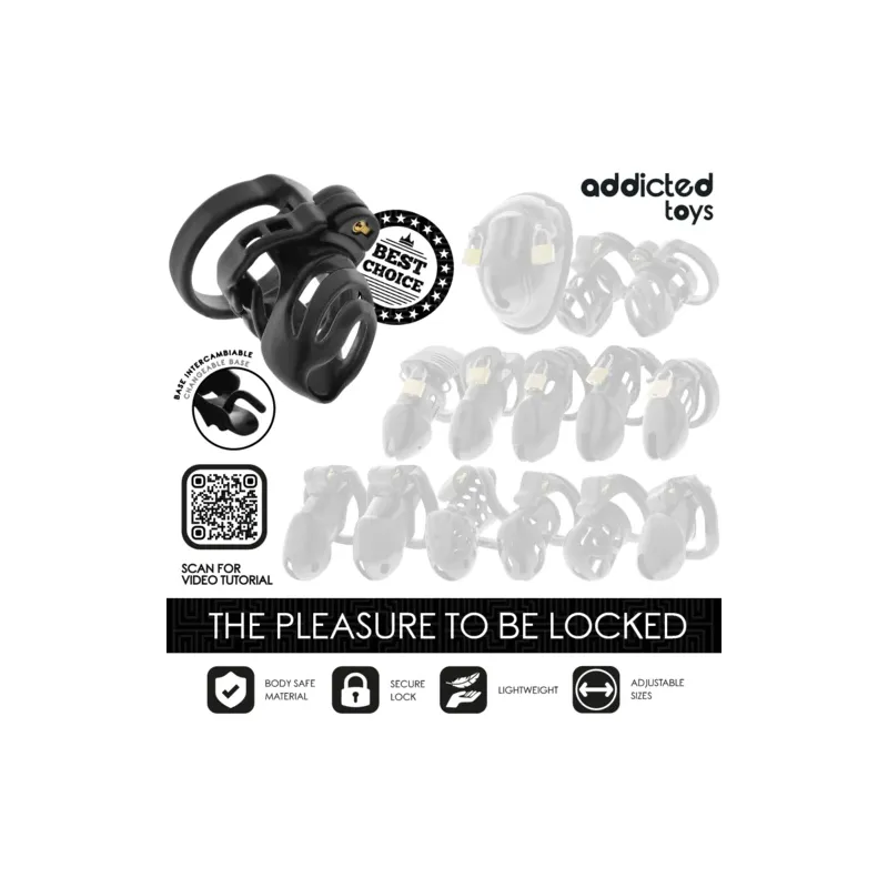 Gabbia di castità Addicted Toys Locked con serratura eterna e 4 anelli regolabili per sottomissione maschile