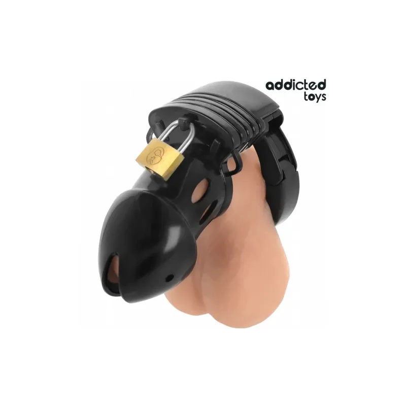 Jaula de castidad negra ADDICTED TOYS LOCKED 7,5 cm con anillo púbico ajustable y candados de plástico