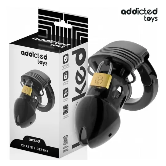 Black chastity cage ADDICTED TOYS LOCKED 7.5 cm with adjustable ring and plastic locks