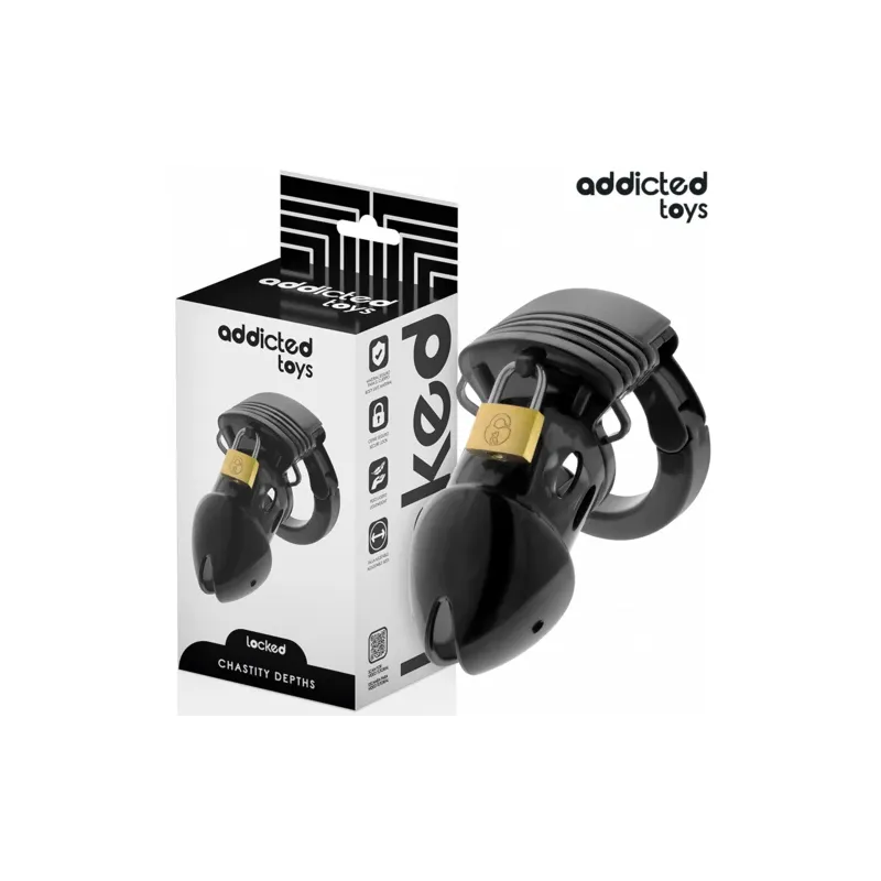 Cage de chasteté ADDICTED TOYS LOCKED noire 7,5 cm avec anneau pubien réglable et cadenas plastique