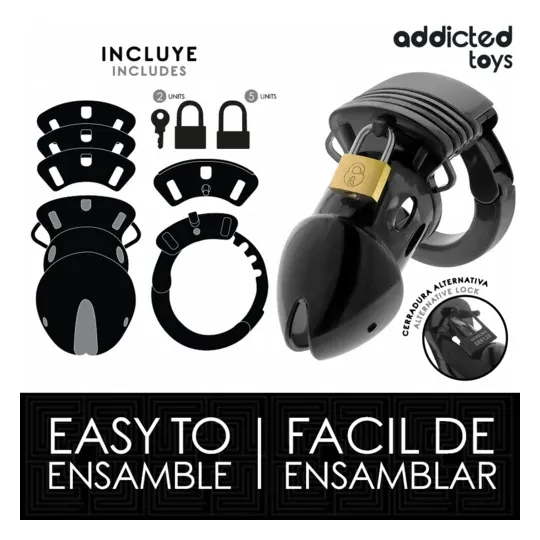 Black chastity cage ADDICTED TOYS LOCKED 7.5 cm with adjustable ring and plastic locks