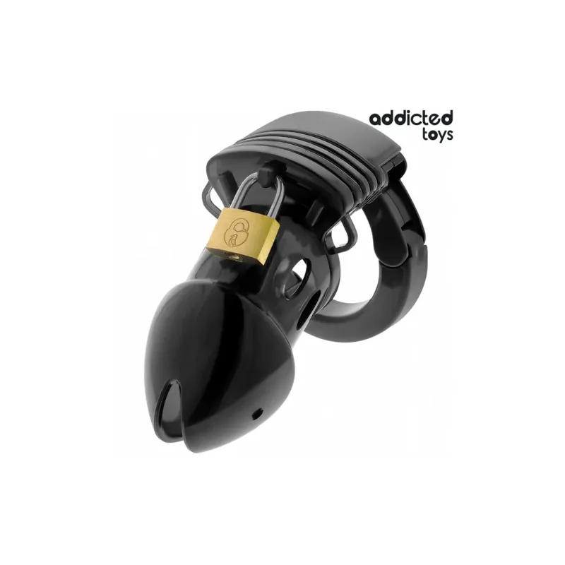 Schwarzer Keuschheitskäfig ADDICTED TOYS LOCKED 7,5 cm mit verstellbarem Schamring und Plastikschlössern