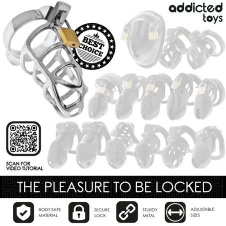 Metall Keuschheitskäfig silber Addicted Toys Locked Größe M - Gesamtansicht mit Schloss