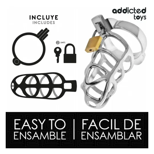 Jaula de castidad metal plateado Addicted Toys Locked talla M - vista general con candado" }, { "id_image": 1818, "fr": "Gros pl