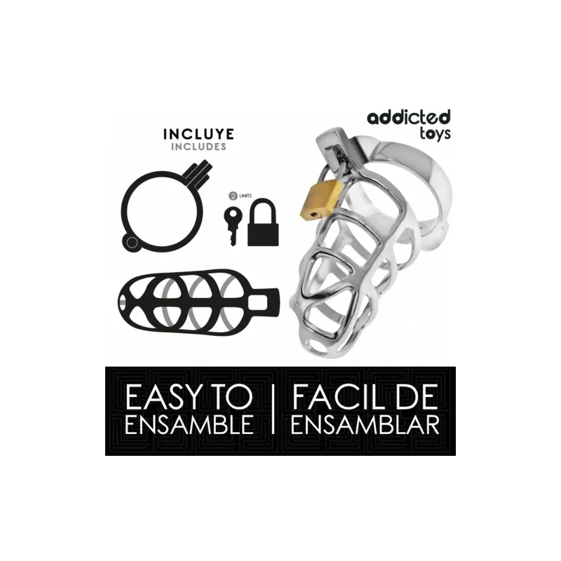 Cage de chasteté métal argent Addicted Toys Locked taille M - vue d'ensemble avec verrou