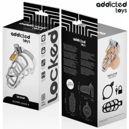 Gabbia di castità metallo argento Addicted Toys Locked taglia S con lucchetto e chiavi