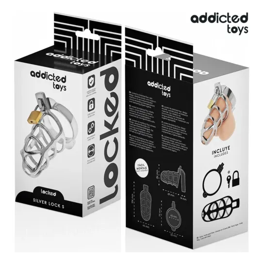 Silver metal chastity cage Addicted Toys Locked size S with lock and keys