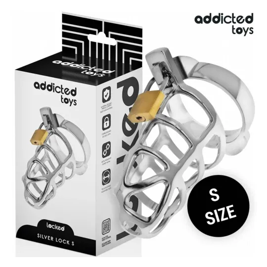 Cage de chasteté métal argent Addicted Toys Locked taille S avec verrou et clés