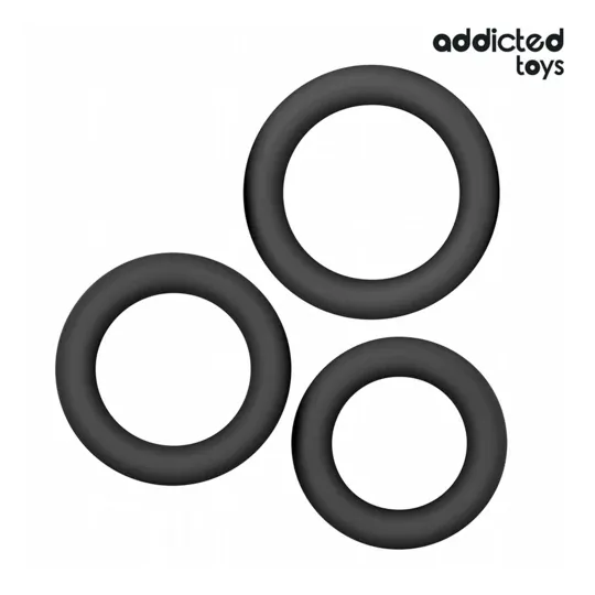 Lot de 3 anneaux péniens en silicone Addicted Toys taille réglable sur fond noir