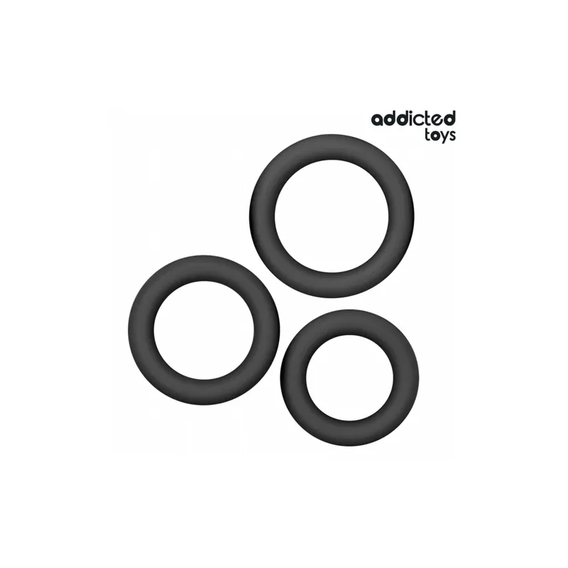 Lot de 3 anneaux péniens en silicone Addicted Toys taille réglable sur fond noir