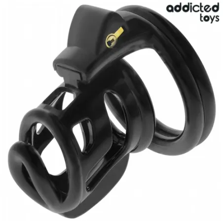 Addicted Toys Locked metal chastity cage size M 8.5 cm with lock and keys, includes cock ring